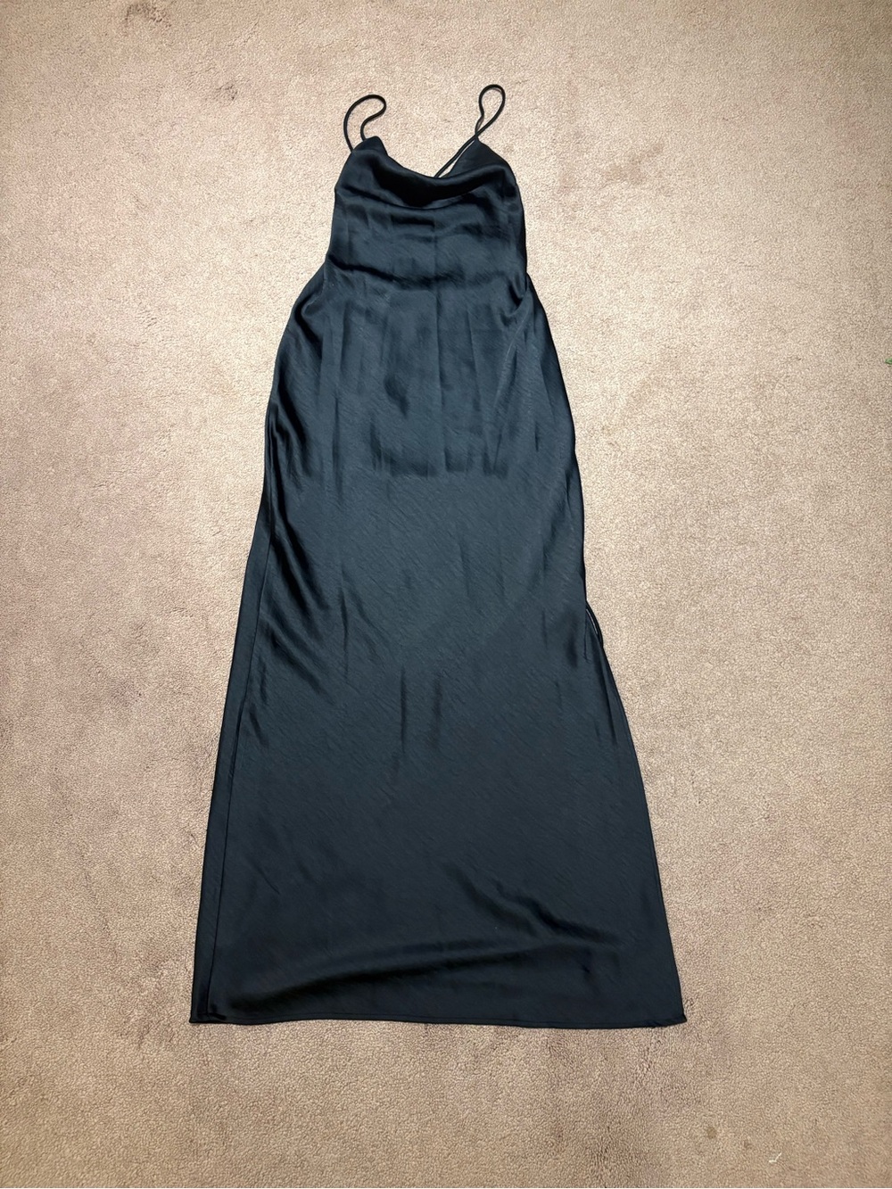 Meshki Black Satin Maxi Slip Dress with Cowl Neck size small